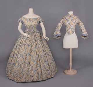 COTTON EVENING DRESS WITH DAY BODICE, c. 1845