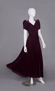 SILK VELVET EVENING DRESS, c. 1940