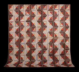 ZIGZAG LOG CABIN QUILT, EARLY 20TH C