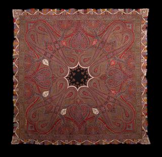 EXCEPTIONAL EMBROIDERED & WOVEN KASHMIR SHAWL, 1840s