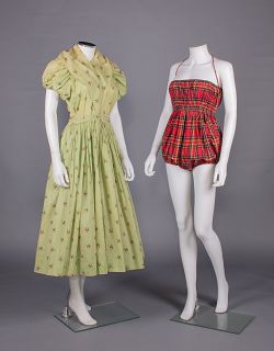 CLAIRE McCARDELL COTTON DRESS & BATHING SUIT, EARLY 1950s