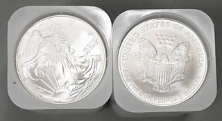 Two Rolls of 20-2006 1oz Silver American Eagle Dollar Coins BU