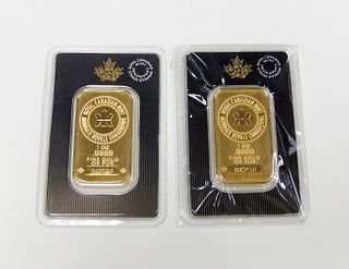 (2) Royal Canadian Mint Pure Gold 1 Troy Oz. Bars.