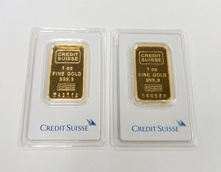 (2) Credit Suisse Fine Gold 1 Troy Ounce Gold Bars.