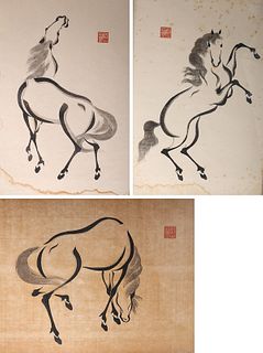 Group of 3 Chinese Framed Horse Paintings