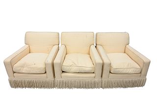 Set of Three Custom Swivel Upholstered Chairs