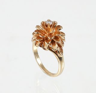 14K Diamond Domed Flower Ring