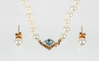 14K Culture Pearl Necklace Earrings