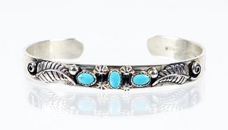 Navajo Sterling Silver Turquoise T. Hasteen Cuff Bracelet