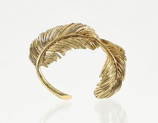 18K Figural Feather Brooch