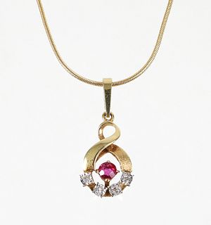 14K Ruby Diamond Pendant Necklace