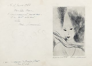 Marie Laurencin Etching and Signed Letter 1956