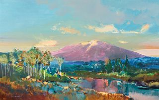 John Maxon Colorful Mountain Landscape Monoprint