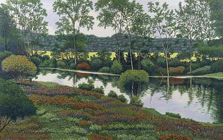 Gordon Mortensen Woodcut River Flowers 