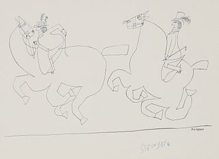 Saul Steinberg Two Ladies on Horseback Signed Print 1/50