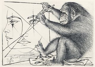 Tremois The Monkey Artist 1970 Signed Etching