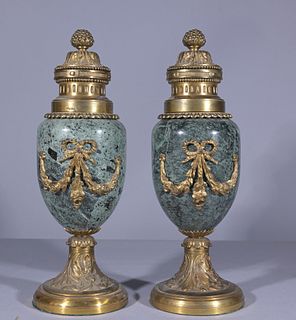 (2) Louis XVI Style Bronze Mounted Marble Cassolet