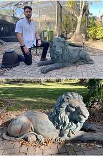 Pair, Monumental Bronze Recumbent Lions