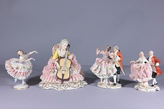 (4) Dresden Porcelain Lace Figurines