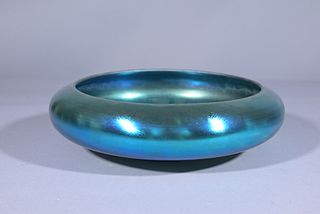 Steuben Blue Aurene Art Glass Low Bowl