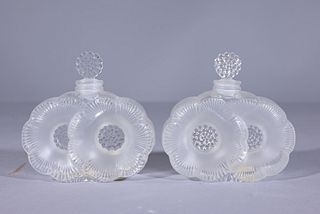 (2) Lalique Glass Perfume Anemone Flower Bottles