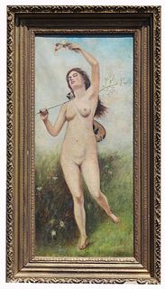 Large 19th C. European School Painting of a Nymph