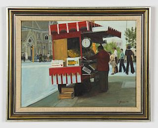 Realist Painting of a Street Vendor