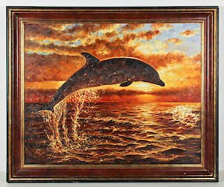American School (20th c.) Dolphin at Sunset