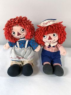 RAGGEDY ANN & ANDY MUSICAL MOVEMENT WIND UP DOLLS 8" 1980S