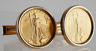 Pair Gold Eagle and 14K Cufflinks