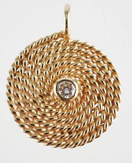 Nautical 14K Gold Flemish Coil Pendant & Diamond