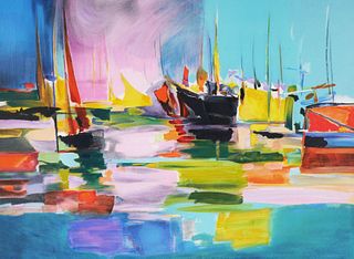 MARCEL MOULY Sailboat Lithograph, Signed, Large