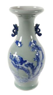 Antique Chinese Pate Sur Pate Celadon Vase