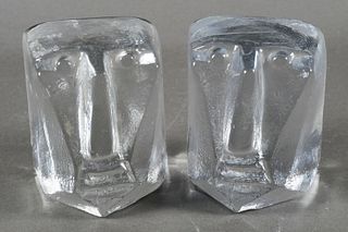 Pair of Midcentury Glass Face Bookends