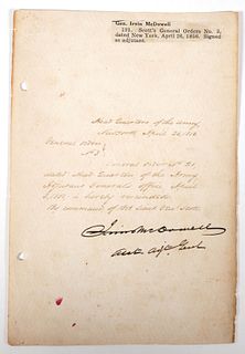 1856 General Order No 3 Signed by Irving McDowell