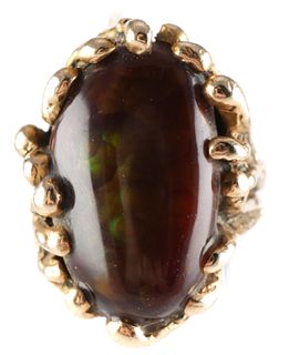 Modernist 14K Gold and Fire Agate Cabochon Ring