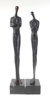 Pair of Modernist Figural Bronze Sculptures