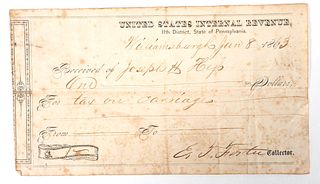 Civil War Date 1863 Pennsylvania IRS Bill