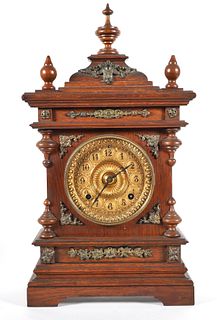 Antique Ansonia Oak Cabinet Clock