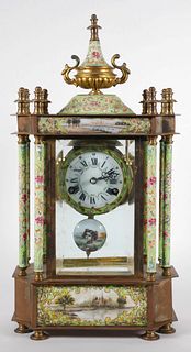 Antique French Enamel Brass Mantle Clock
