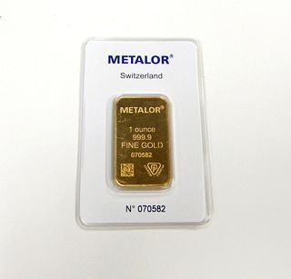 Metalor Fine Gold 1 Troy Ounce Gold Bar.