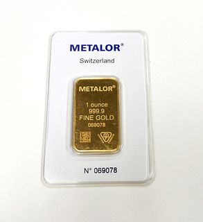 Metalor Fine Gold 1 Troy Ounce Gold Bar.