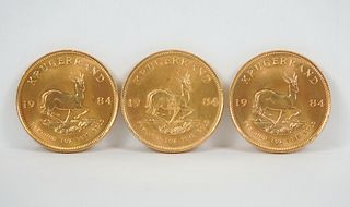 (3) South Africa 1984 Gold Krugerrands.