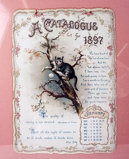 2 VINTAGE CAT 1897 FRAMED CALENDAR PRINTS