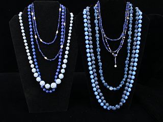 LOT OF BLUE BEAD COSTUME NECKLACES 
