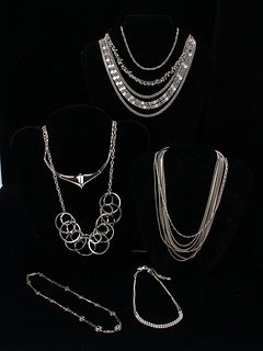 SILVER TONED CHAINS AND CHOKERS COSTUME JEWELRY
