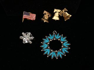 AMERICAN FLAG PINS & FAUX NEEDLEPOINT TURQUOISE PIN MORE