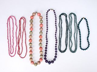 7 COLORFUL WOODEN & BEAD NECKLACES 