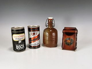 VINTAGE BEER BOTTLE & TWO CANS