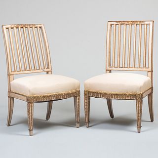 Pair of Italian Neoclassical Painted and Parcel-Gilt Side Chairs